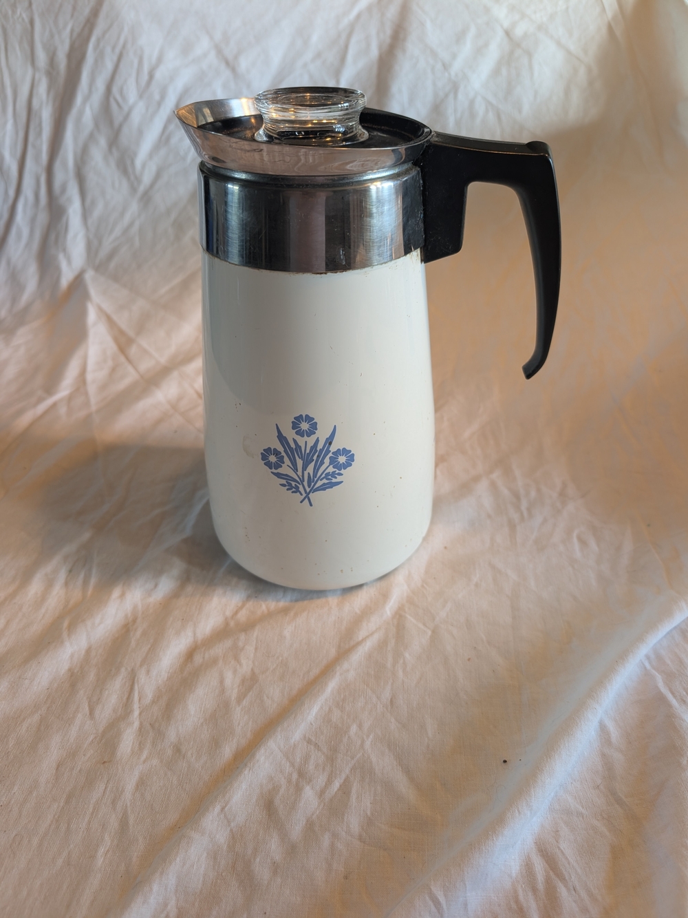 RESERVE White Ceramic Coffee Carafe with Blue Floral Motif and Black Handle